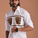 Classic White Hunting Shirt with Camouflage Pockets | Premium Men's Sportswear | Outdoor Design | Comfortable Cotton Fabric | Size 36-44